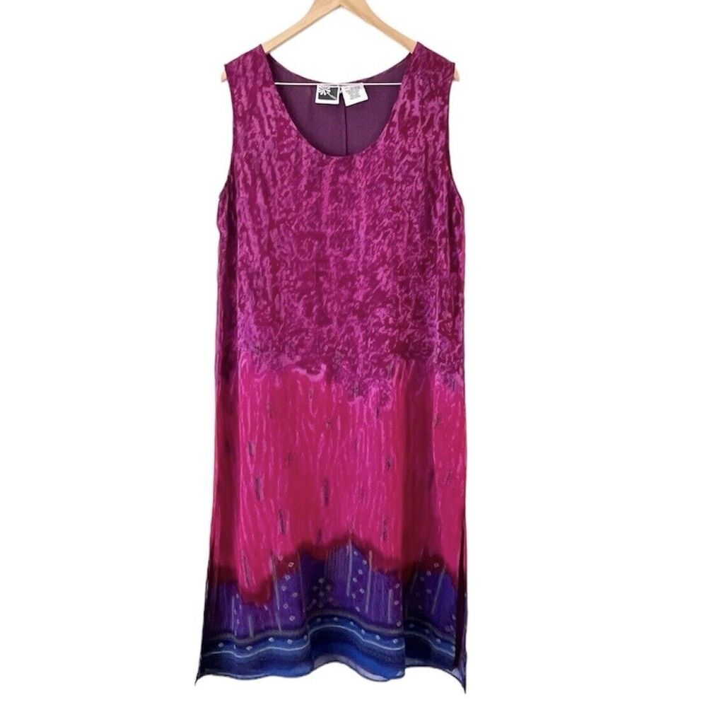 Phool Vintage Women's Colorful Peasant Sleeveless Midi Dress Sz XL Rayon Lined